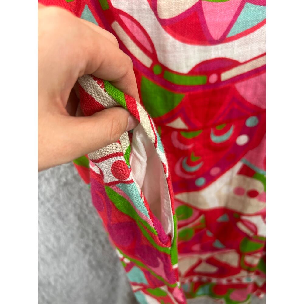 NWT Linen Luv Pink Green Abstract Print 100% Linen Shift Dress Size M - Picture 8 of 9
